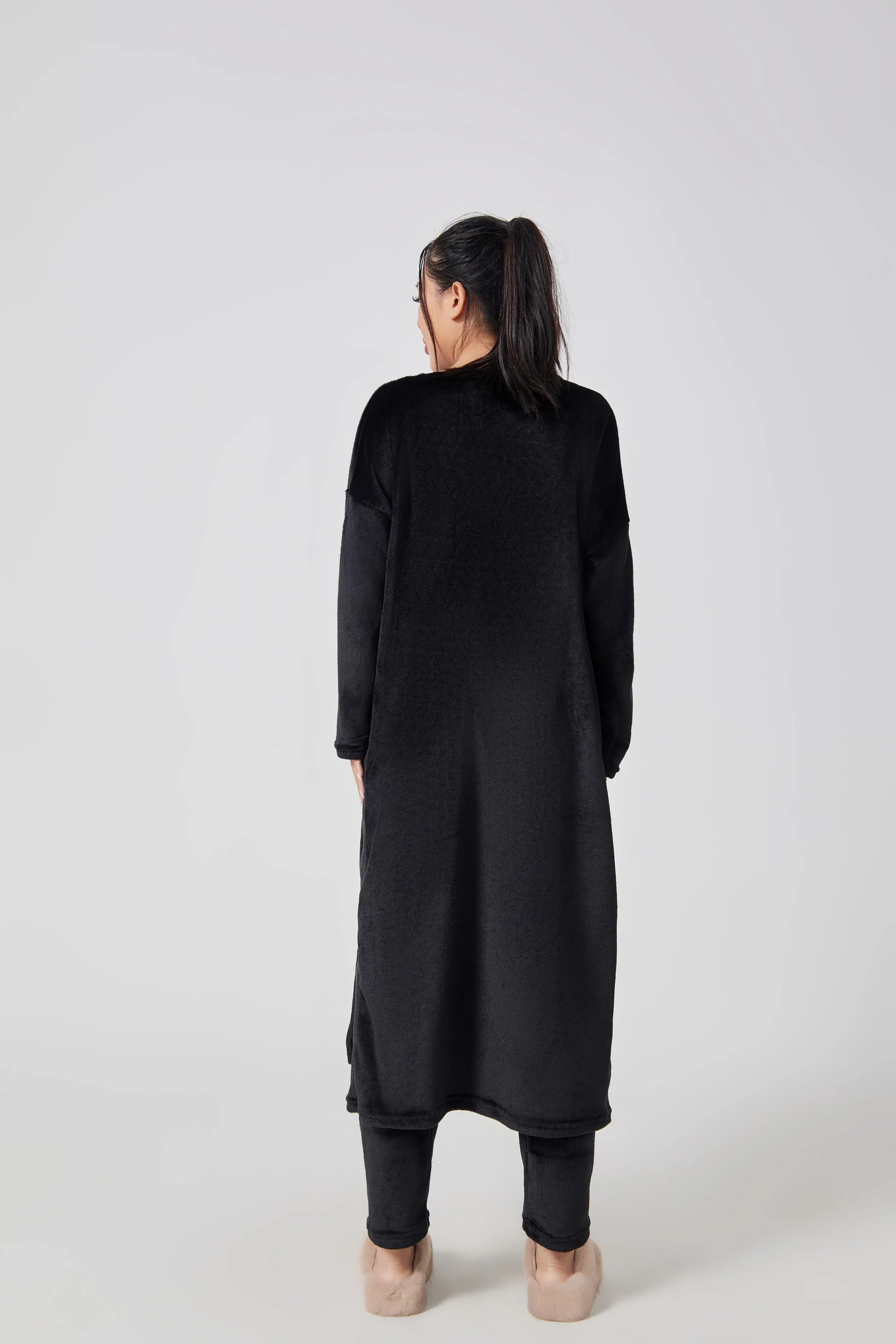 Cozy 3-piece loungewear set in pastel colors including crop top, wide-leg pants, and matching cardigan