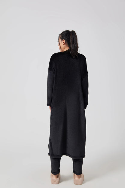 Cozy 3-piece loungewear set in pastel colors including crop top, wide-leg pants, and matching cardigan