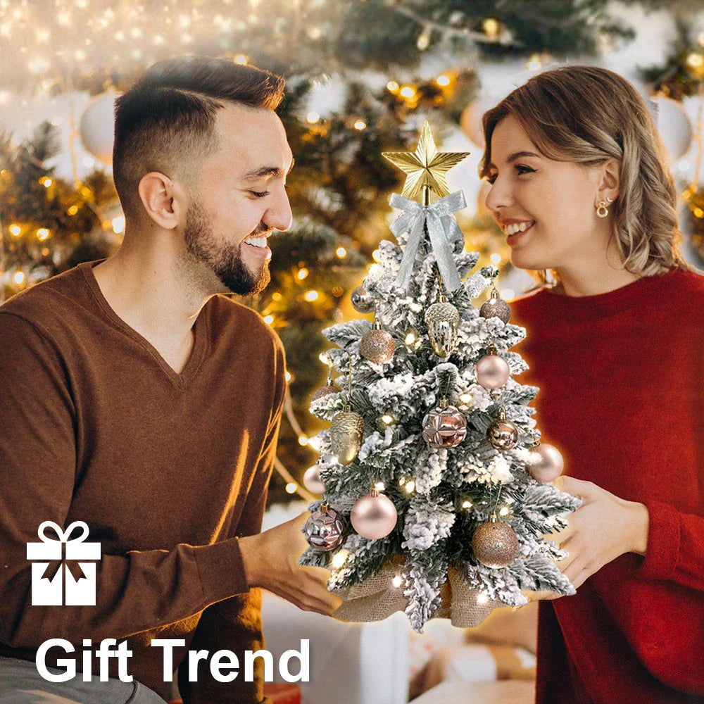 2-Foot Mini Flocked Christmas Tree with Warm LED Lights - Compact Tabletop Holiday Decoration for Home and Office