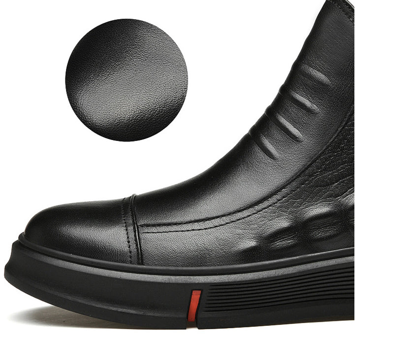 Premium casual leather boots for men in a durable martin boot style with a black color and rubber sole