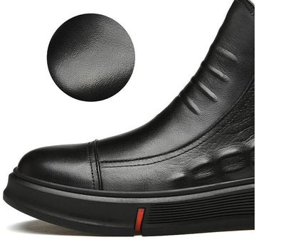 Premium casual leather boots for men in a durable martin boot style with a black color and rubber sole