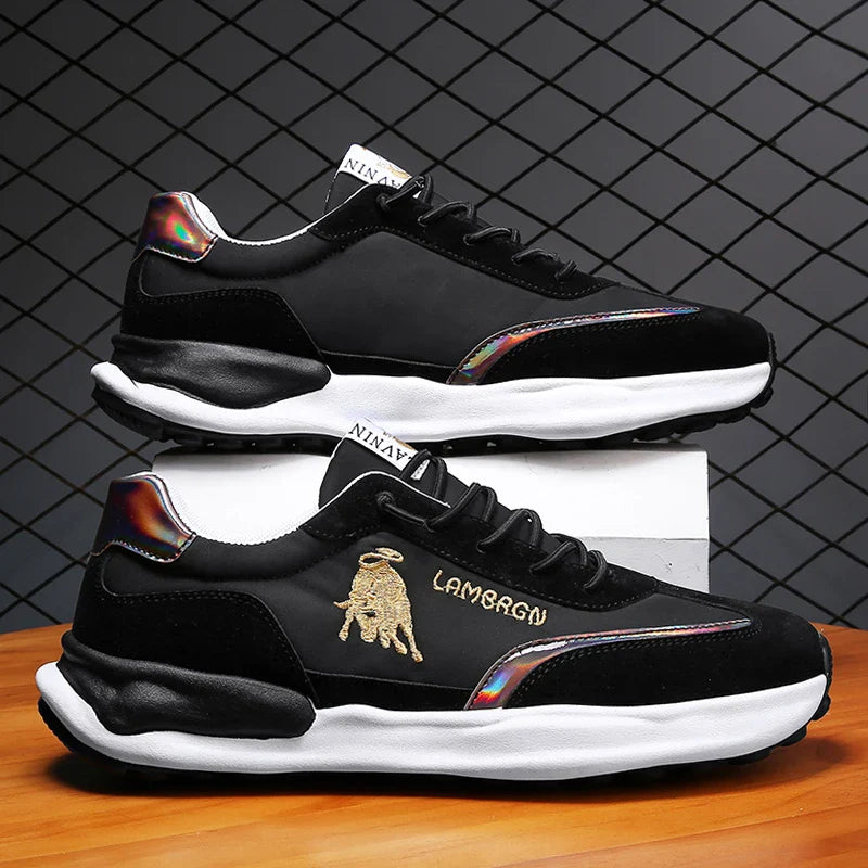 A pair of stylish, breathable men's casual shoes with a thick, durable rubber sole for enhanced comfort and traction.