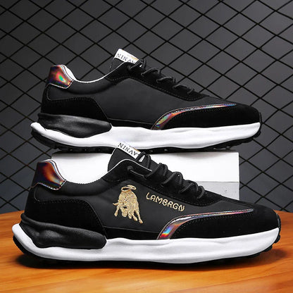 A pair of stylish, breathable men's casual shoes with a thick, durable rubber sole for enhanced comfort and traction.