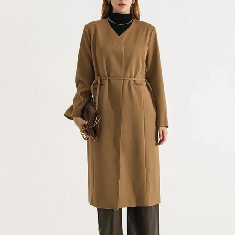 Hhomeenjoy Elegant Women's Full-Length Trench Coat with Lace-Up Waist