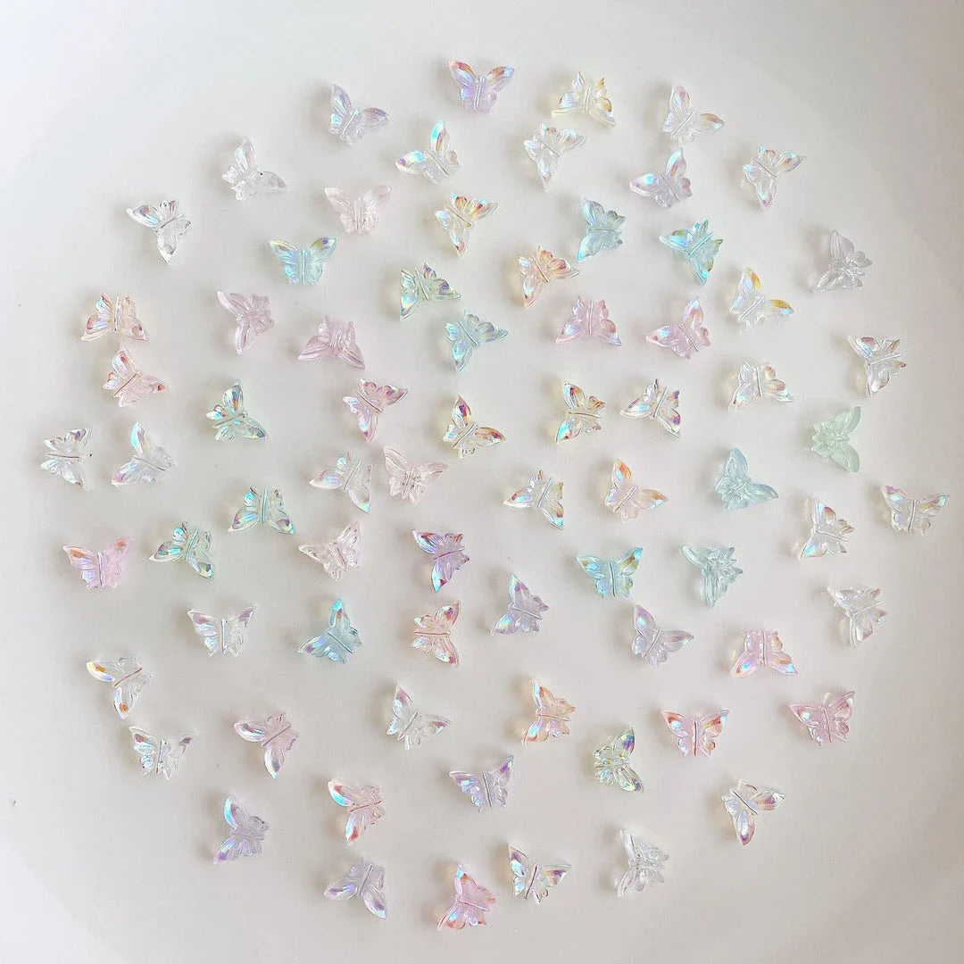 Aurora Butterfly Nail Charms - Iridescent 3D Acrylic Nail Decorations in a Mix of Butterfly Designs