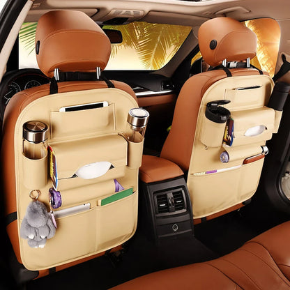 Luxury multi-pocket leather car back seat organizer in various colors for improved organization and style in your vehicle