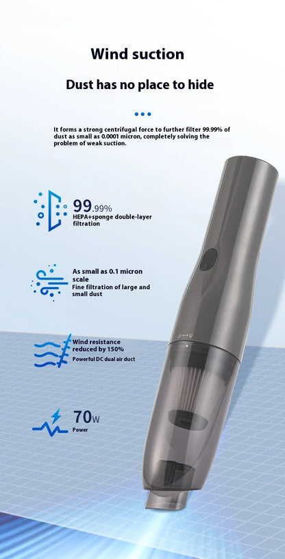 Cordless vacuum cleaner with wireless charging capabilities, powerful suction, and versatile blower function for cleaning home and car