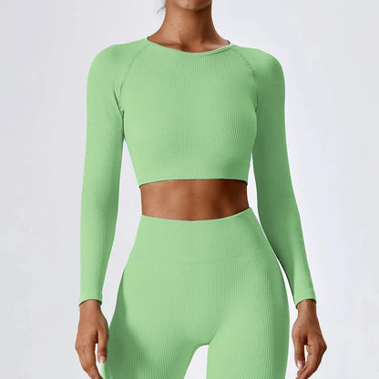 Essential Comfort Women's Ribbed Long Sleeve Yoga Crop Top in Tiffany Blue color