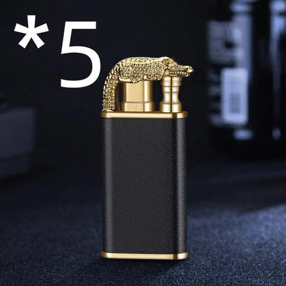 Multipurpose windproof lighter with a dragon or dolphin design, featuring a dual-flame and wind-resistant construction for versatile use.