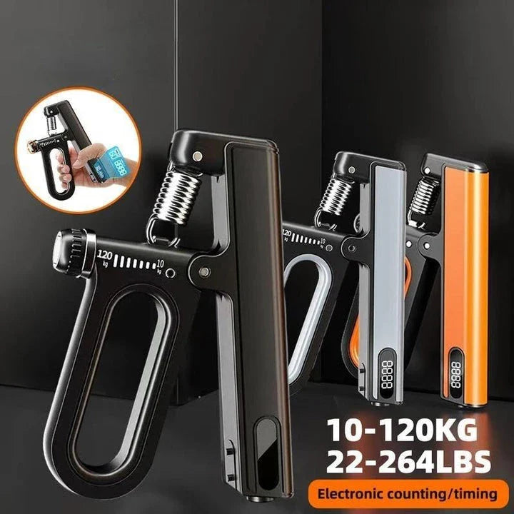 Adjustable electronic hand grip strengthener with digital counter, designed for fitness arm, wrist, and finger training