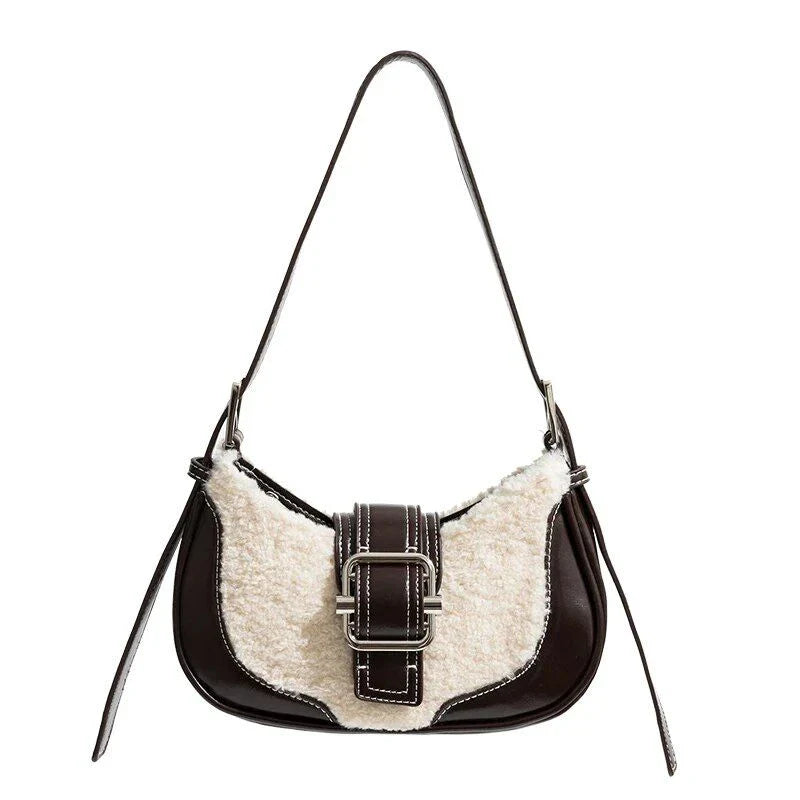 Chic Leather Half Moon Shoulder Hobo Bag - Premium Quality Luxury Handbag with Durable Faux Fur and PU Leather Construction