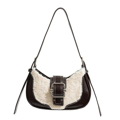 Chic Leather Half Moon Shoulder Hobo Bag - Premium Quality Luxury Handbag with Durable Faux Fur and PU Leather Construction