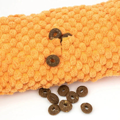 Interactive plush snail-shaped snuffle mat toy for dogs with sound generator and hidden treat pockets