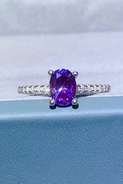 Exquisite 1 carat purple moissanite solitaire ring in sleek 925 sterling silver setting
