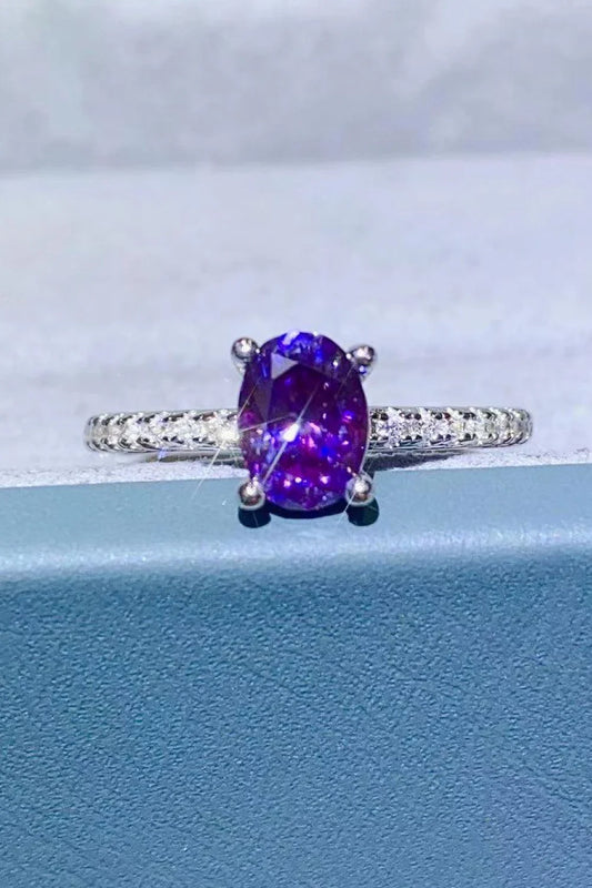 Exquisite 1 carat purple moissanite solitaire ring in sleek 925 sterling silver setting
