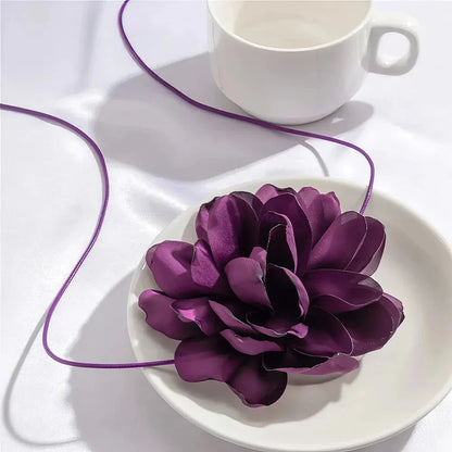 Elegant Rose Flower Statement Choker Necklace for Women - Premium French Velvet, Adjustable Fit, Bold Floral Pendant