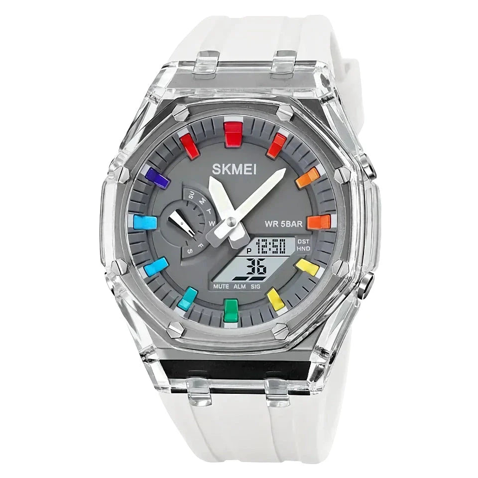 A durable, waterproof digital sports watch with LED lighting for easy reading in any conditions
