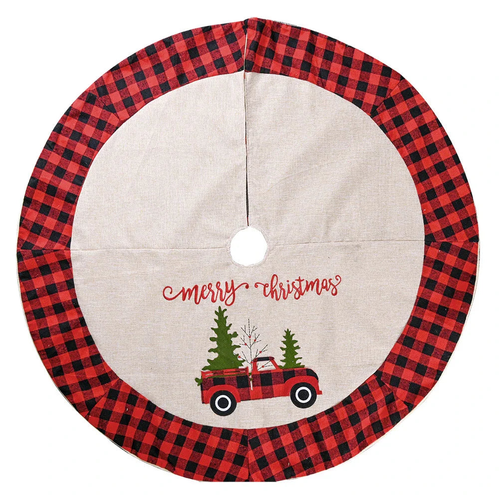Premium linen Christmas tree skirt with 120cm diameter, perfect for concealing tree base and catching fallen needles