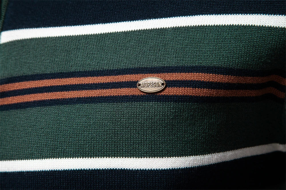 Cozy autumn and winter half-zip sweater in green, dark blue, khaki, and light gray colors