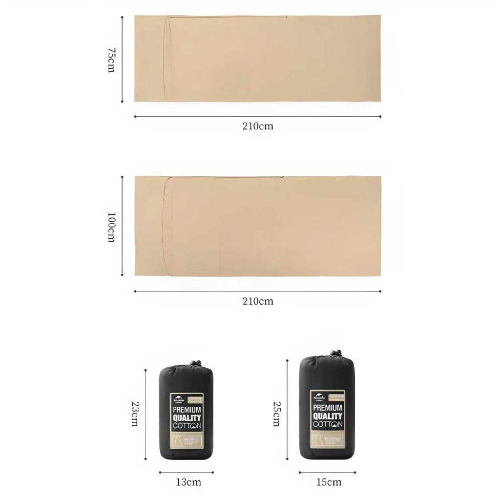 Premium cotton sleeping bag liner for comfortable and hygienic outdoor adventures and travel