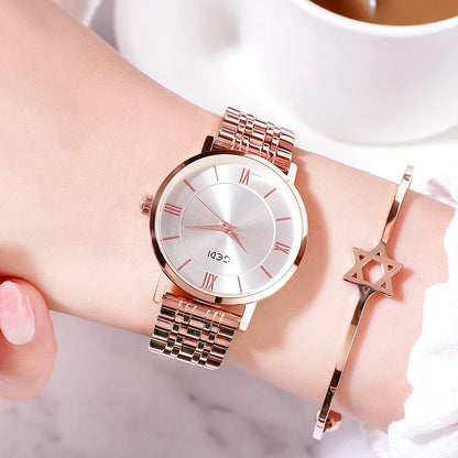 Fashionable women's waterproof watch with alloy and stainless steel construction, available in various color options