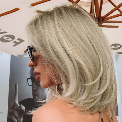 A full-head wig with a stylish golden ombre hair tail, made of premium Japanese silk for a natural and glamorous look.