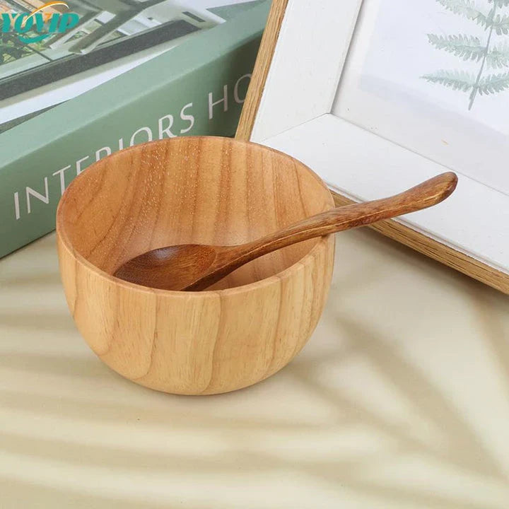 Hhomeenjoy Handcrafted Wooden Facial Mask Bowl and Spoon Set