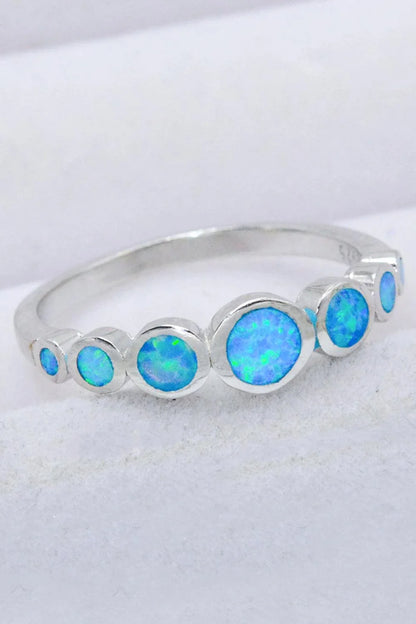 Elegant 925 Sterling Silver Ring with Sparkling Opal Gemstones in a Minimalist Design