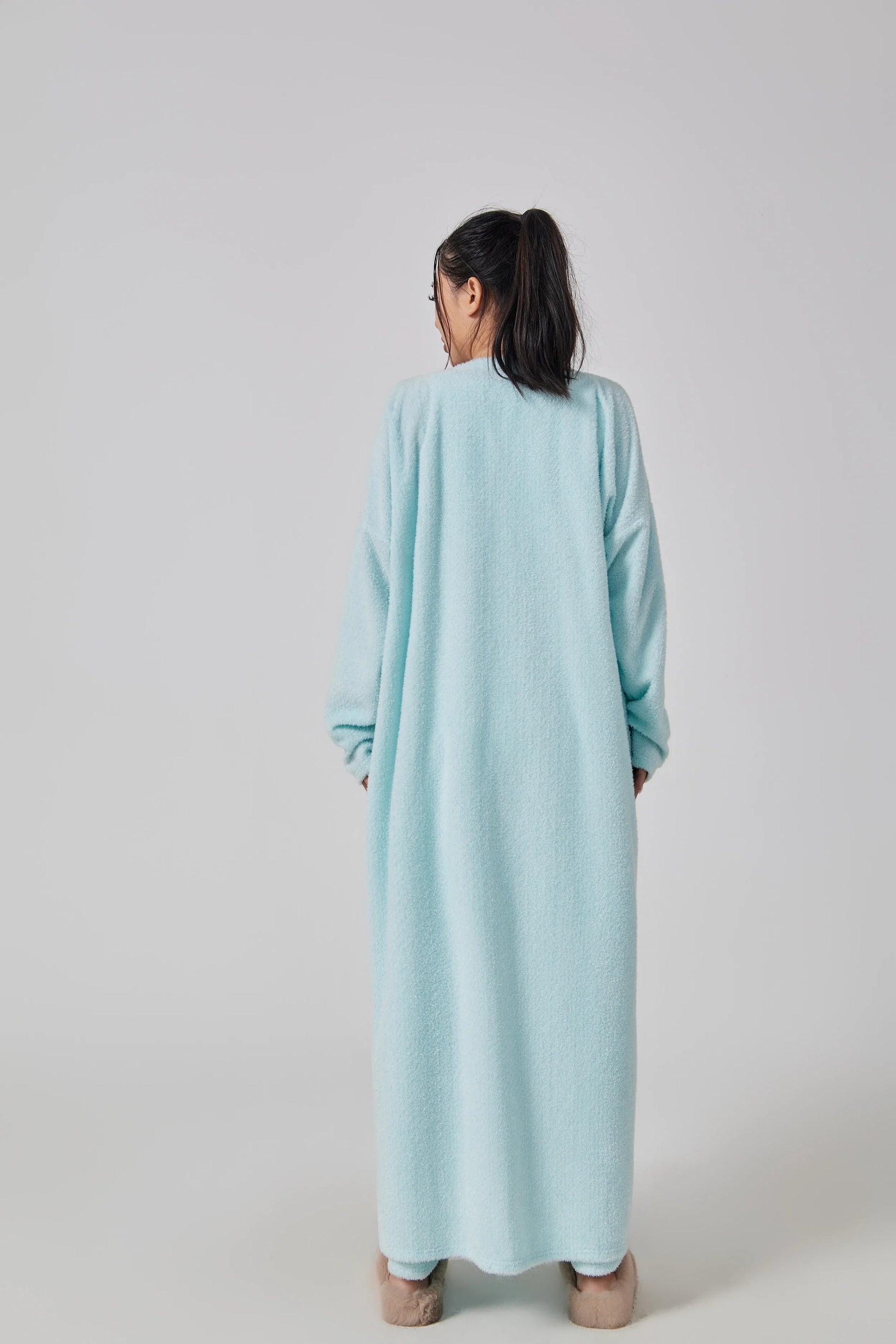 Cozy 3-piece loungewear set in pastel colors including crop top, wide-leg pants, and matching cardigan