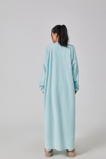 Cozy 3-piece loungewear set in pastel colors including crop top, wide-leg pants, and matching cardigan