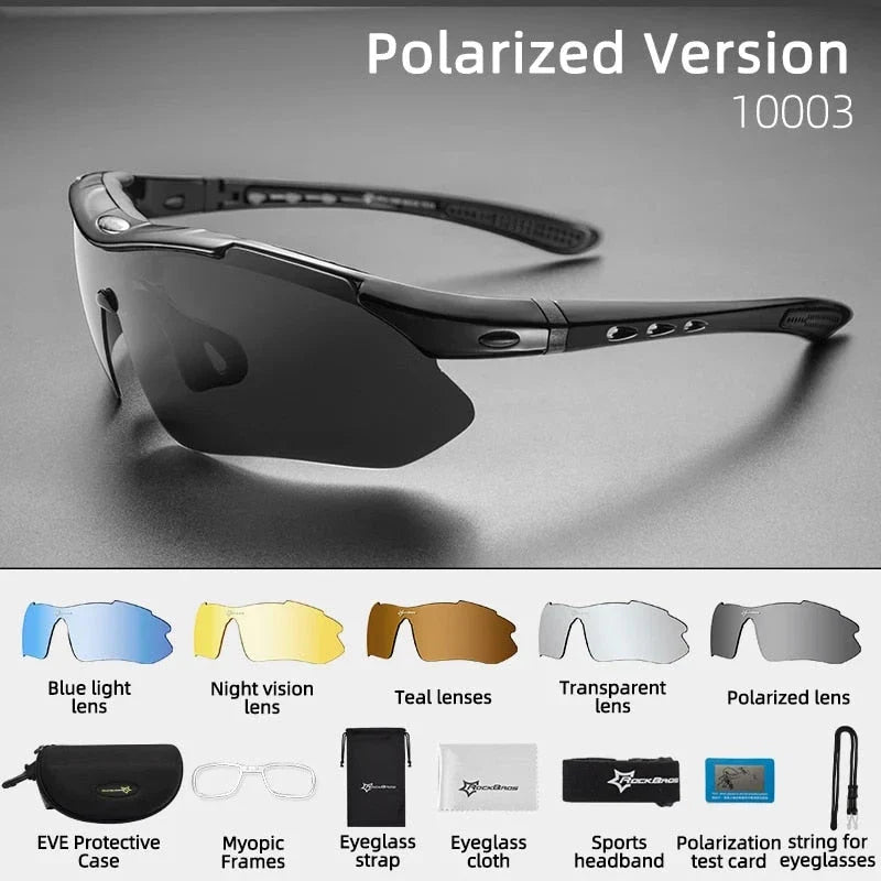 Pair of high-performance polarized sports sunglasses with interchangeable lenses for outdoor activities and sports
