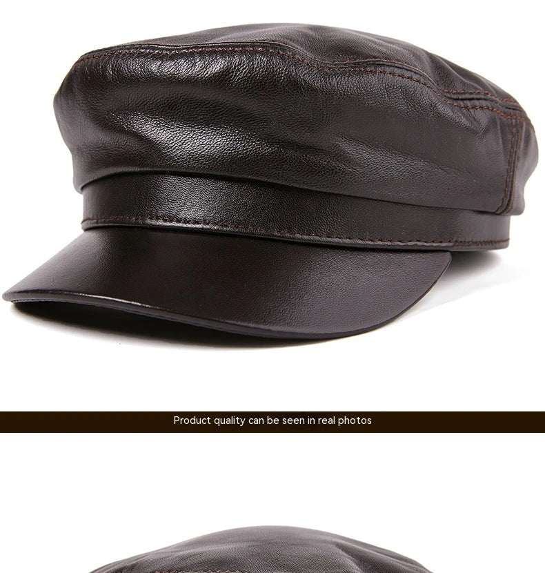 Premium Autumn and Winter Sheepskin Flat-top Hat in black and brown colors
