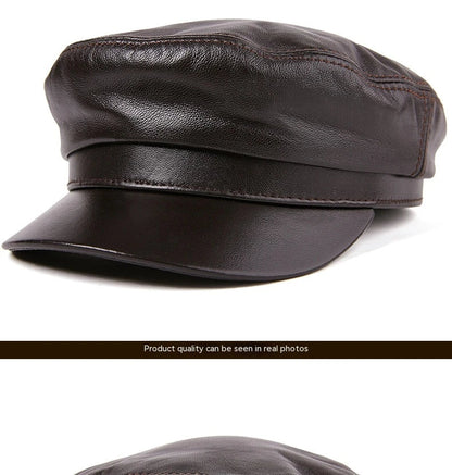Premium Autumn and Winter Sheepskin Flat-top Hat in black and brown colors