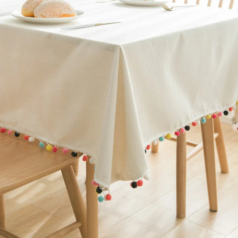 Elegant cotton-linen tablecloth in various sizes, featuring a clean, sophisticated design that complements any dining setting.