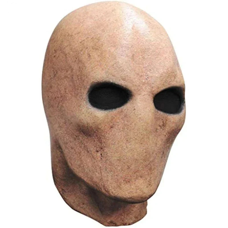 A high-quality latex alien mask with a smiling expression and faceless design, perfect for Halloween or costume parties.
