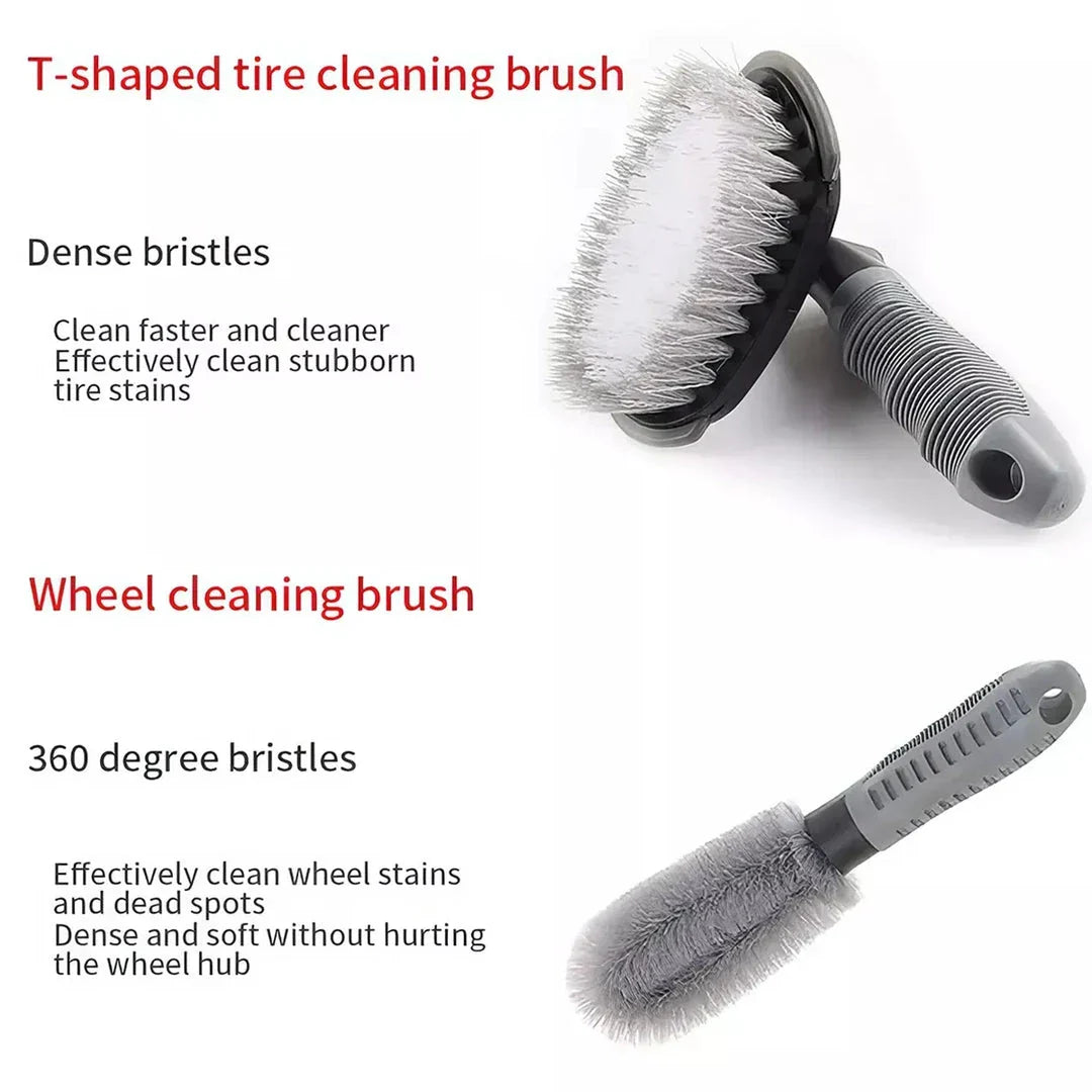 Effortless tire cleaning solution with Car Wheel Brush's unique L-shaped design, anti-slip handle, and convenient storage for a pristine car appearance.