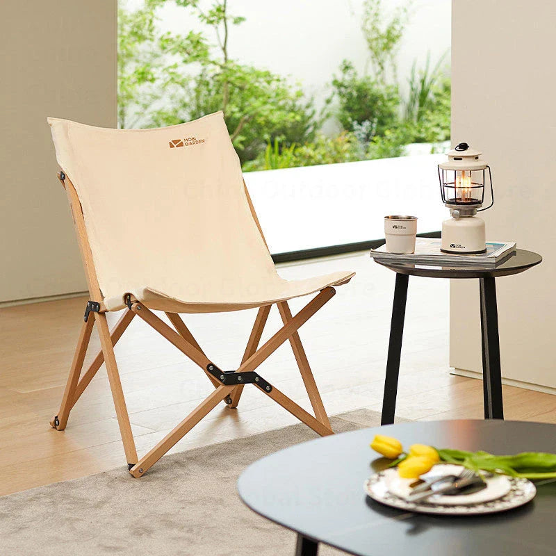 Durable outdoor folding chair with solid beech wood frame and breathable cotton canvas seating for comfortable camping and outdoor adventures