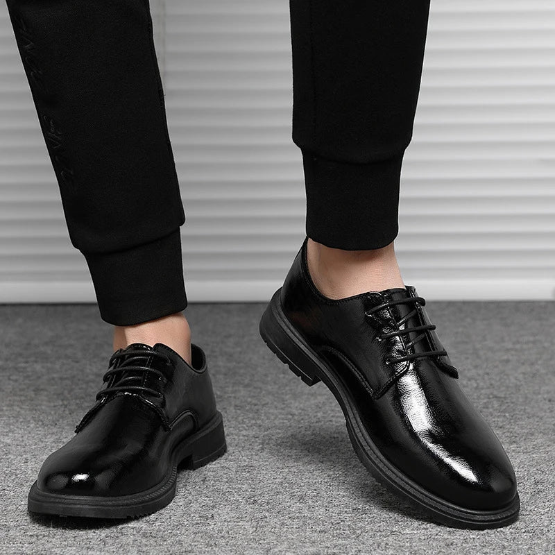 Men's waterproof, breathable, versatile black business casual shoes with durable rubber sole and comfortable PU insole