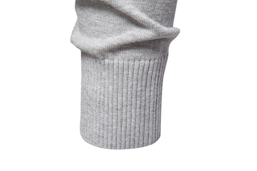 Cozy autumn and winter half-zip sweater in green, dark blue, khaki, and light gray colors