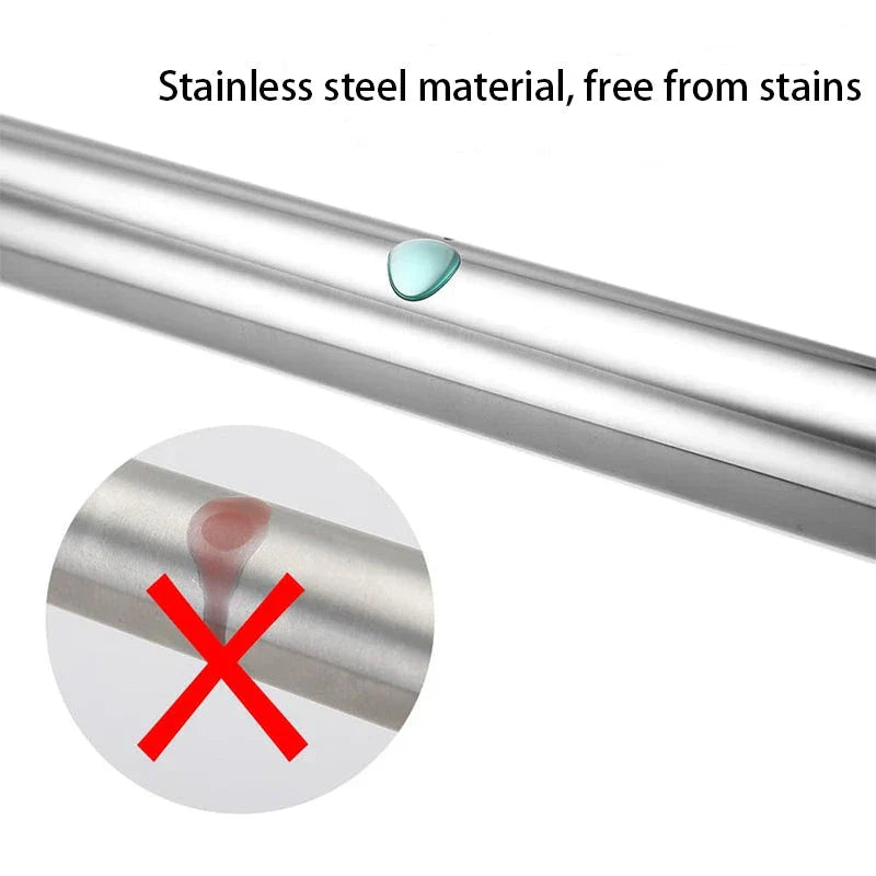 Adjustable stainless steel tension shower curtain rod in multiple size options for versatile bathroom and home use