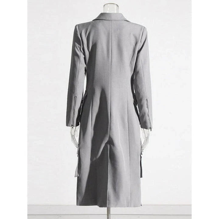 Stylish patchwork windbreaker trench coat with notched collar, button detailing, and flattering wide-waisted cut