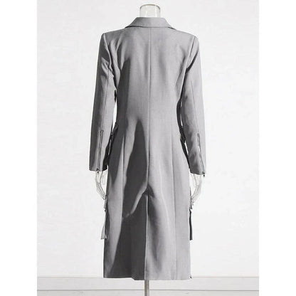 Stylish patchwork windbreaker trench coat with notched collar, button detailing, and flattering wide-waisted cut