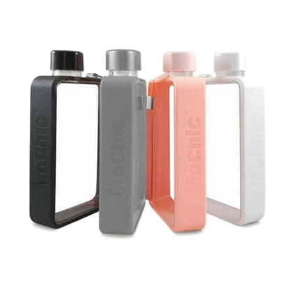 A flat, reusable water bottle with a protective carrying bag, perfect for on-the-go hydration during workouts, commutes, and outdoor adventures.