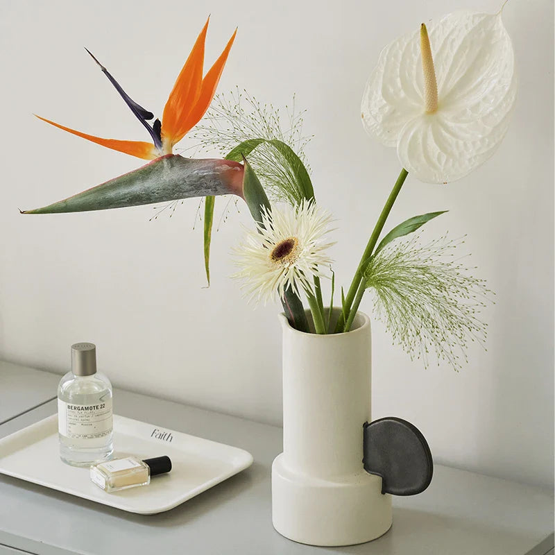 Trendha Ceramic Vase with Misty Moon Finish - Handcrafted Home Decor Accent Piece