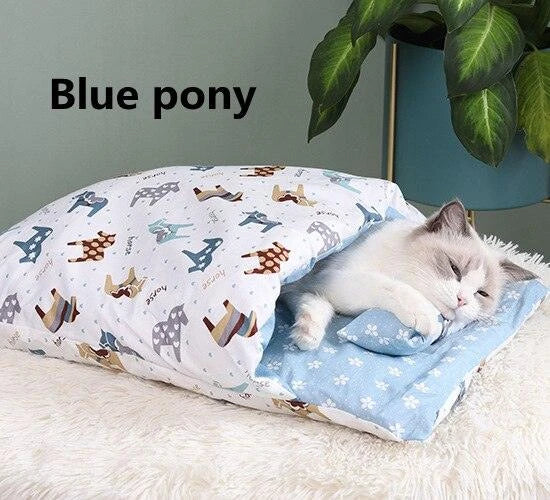Cozy Cat Sleeping Bag Mat in various colors and sizes, providing a plush and comfortable sleeping surface for cats.