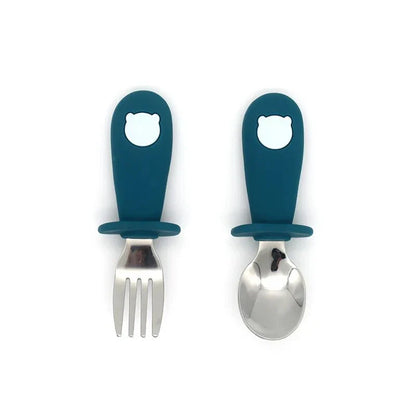 Cartoon Stainless Steel Kids' Cutlery Set with spoon and fork in playful designs, perfect for toddler and child mealtime