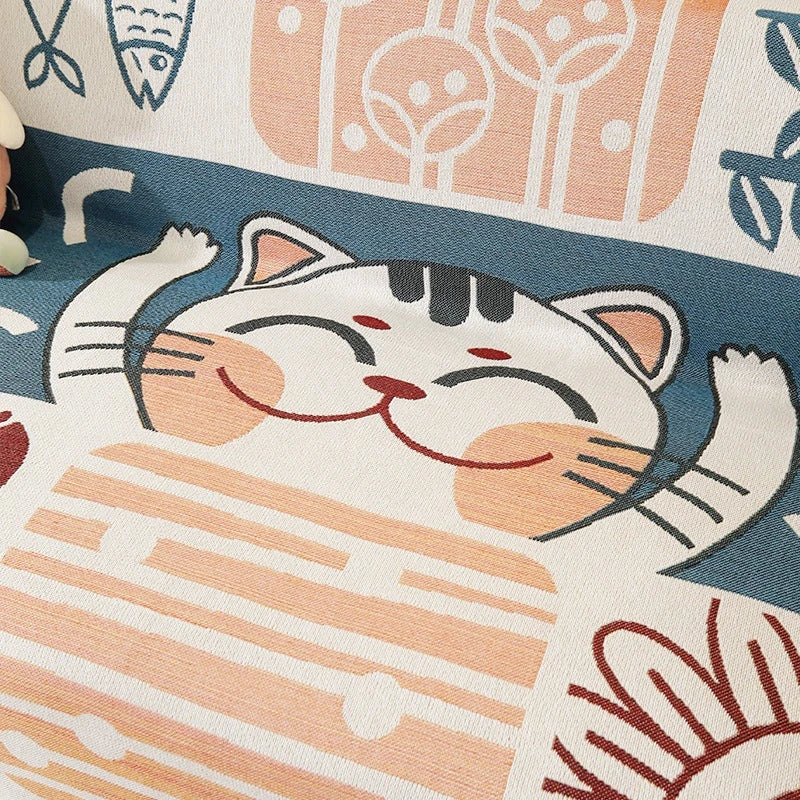 Charming cat-patterned sofa covers in a variety of sizes, adding Nordic-inspired style and comfort to living rooms.