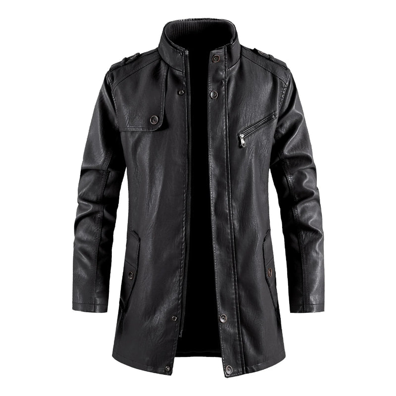 Hhomeenjoy US Stylish Standing Collar Plush Leather Jacket for Men