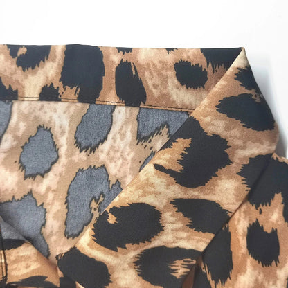 Leopard print beach coverup dress with V-neck, A-line skirt, and loose waistline