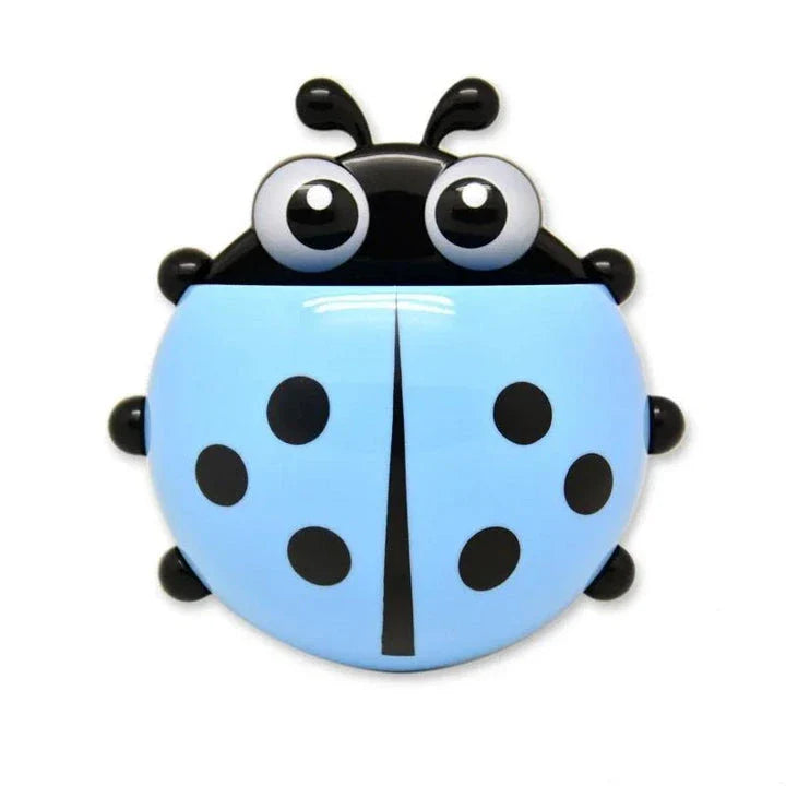Colorful ladybug-shaped toothbrush holder with suction cup for easy wall mounting and organized storage